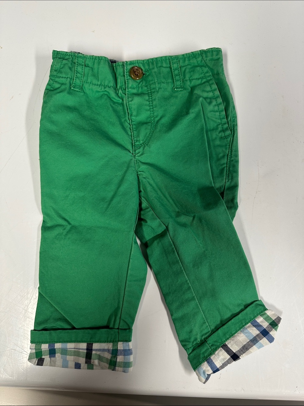 GAP Green Kids' Chino Pants with Plaid Cuffs